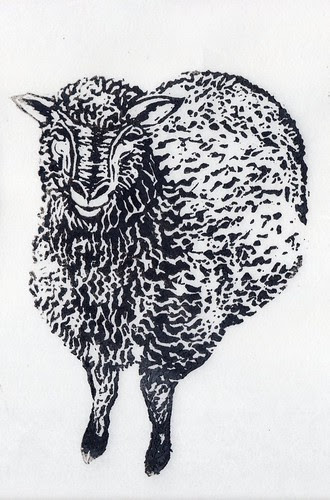 detail of Dolly linocut