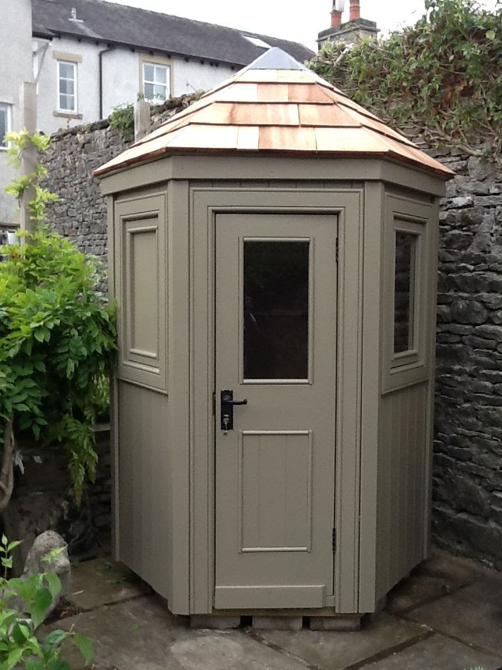5ft hexagonal shed with cedar roof in Farrow & Ball Mouses Back