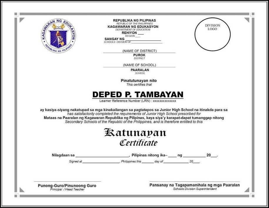 Deped Certificate Of Recognition Template Free Download - Template Card