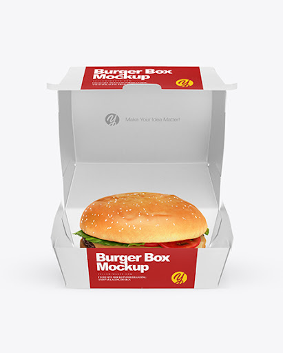 Burger Box Mockup Front View High Angle Shot