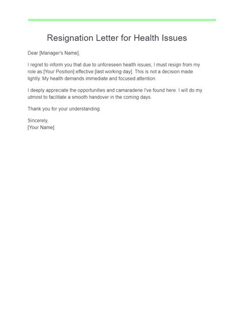 Best Resignation Letter Health Reasons - Sample Resignation Letter