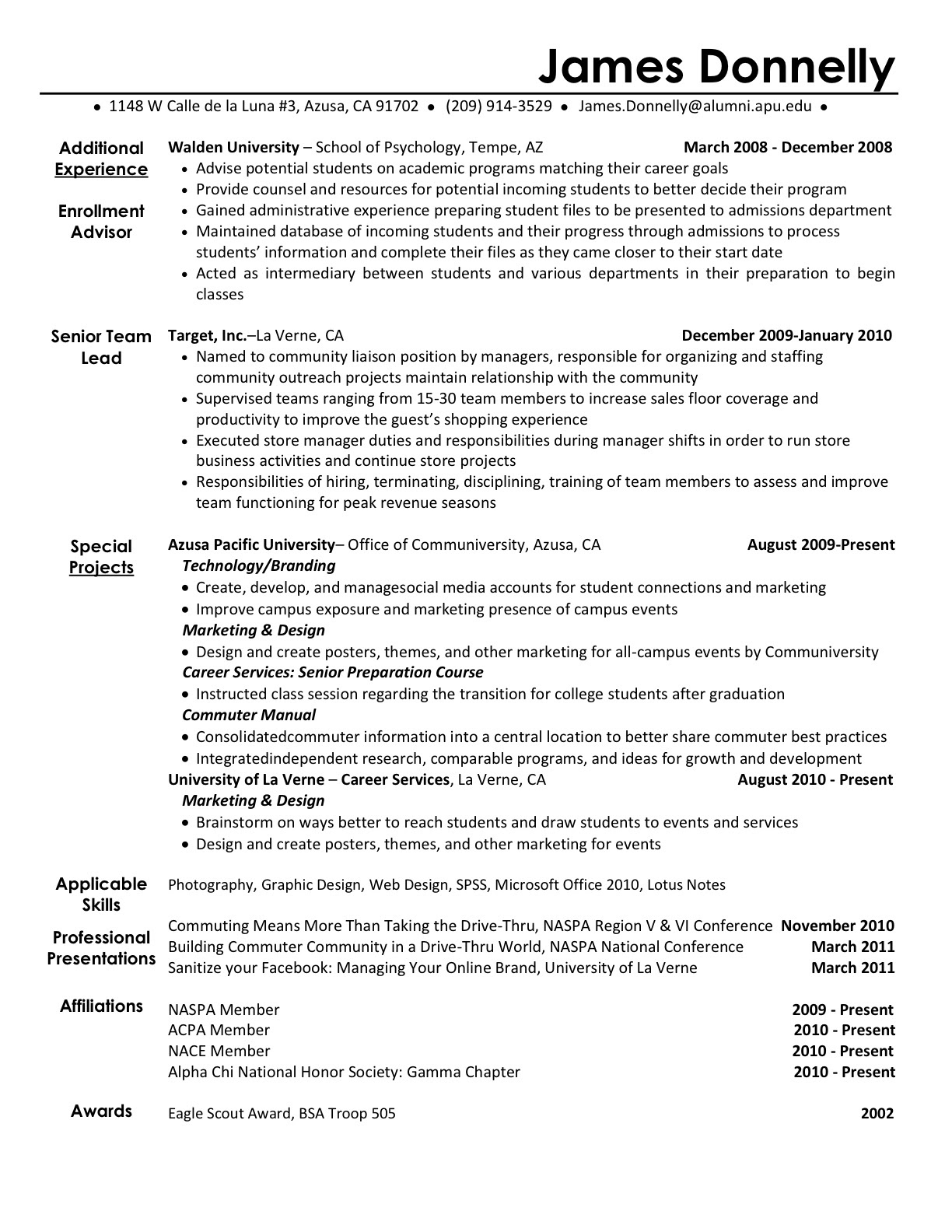 resume writing activities for college students