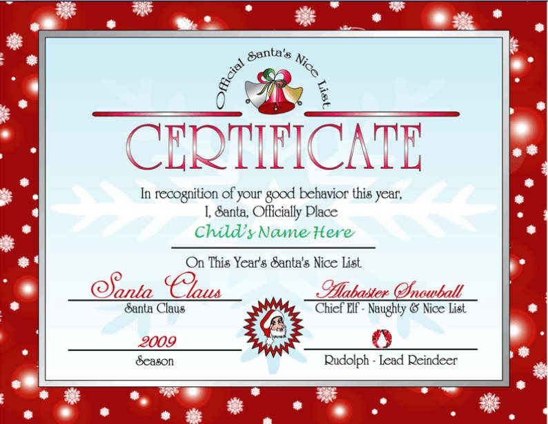 Free Printable Nice List Certificate Template / Free: Official Santa's