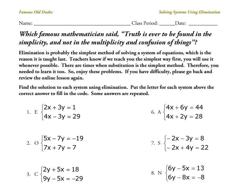 solving systems of equations by elimination word problems