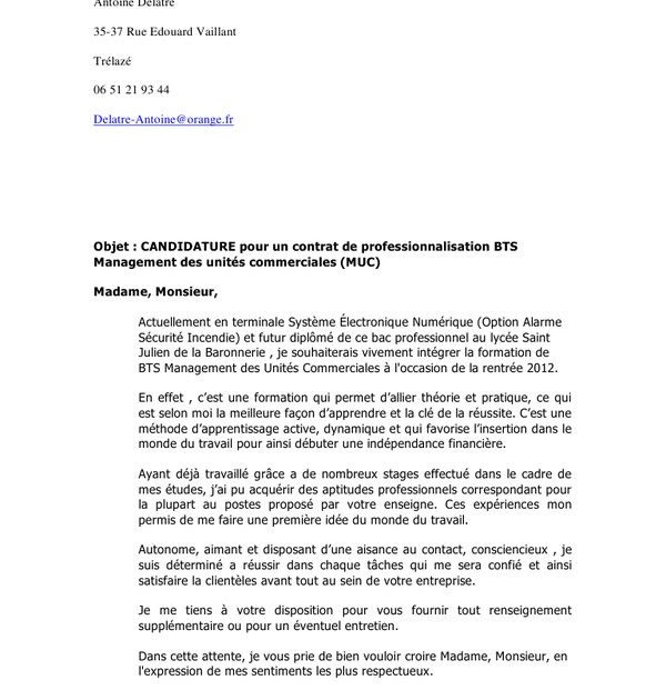 Exemple Lettre De Motivation Bts Muc  Delnancz