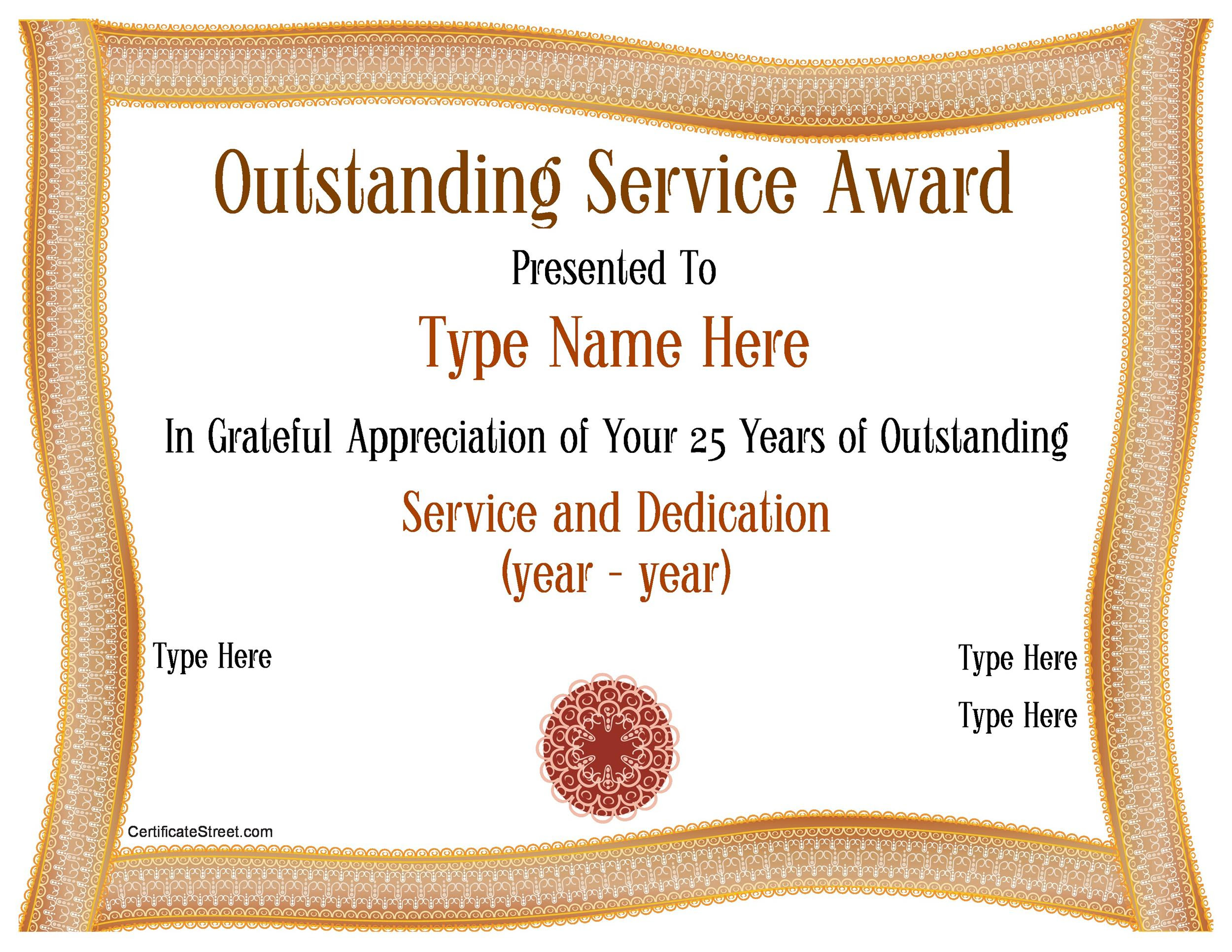 Long Service Award Certificate Template PDF Template