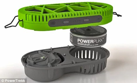 Just add water: The circular PowerPukk cell contains a powdered power source called sodium silicide