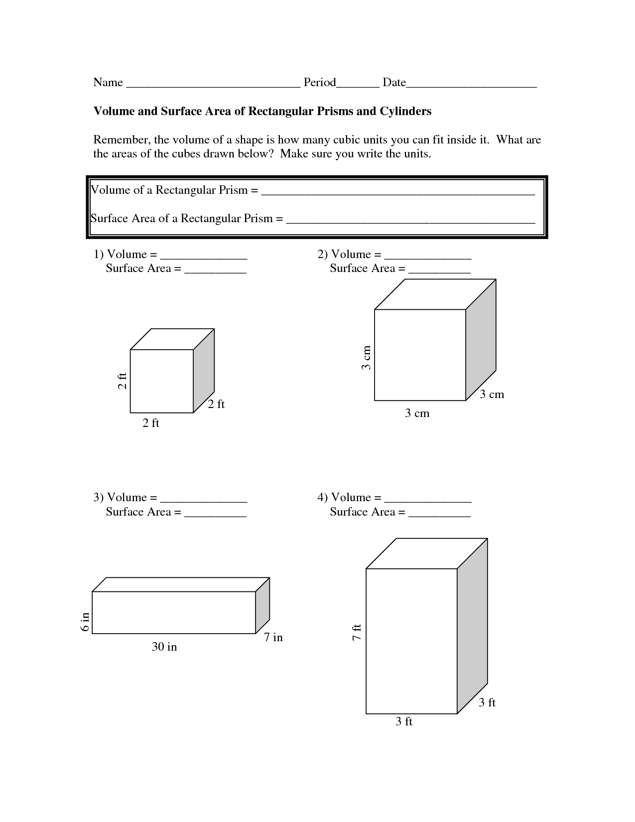 Free Printable Worksheets On Volume Of Prisms