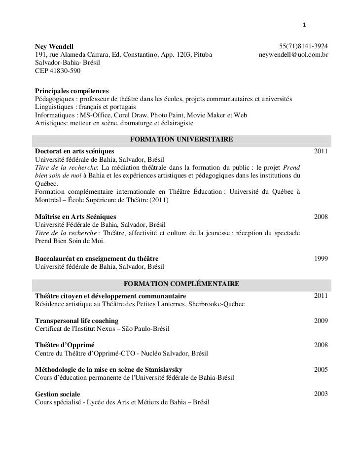 Resume Format Modele Curriculum Vitae Au Canada