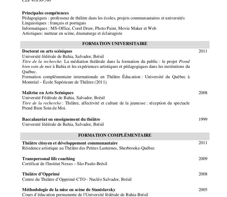 Example Resume Exemple Cv Anglais Phd