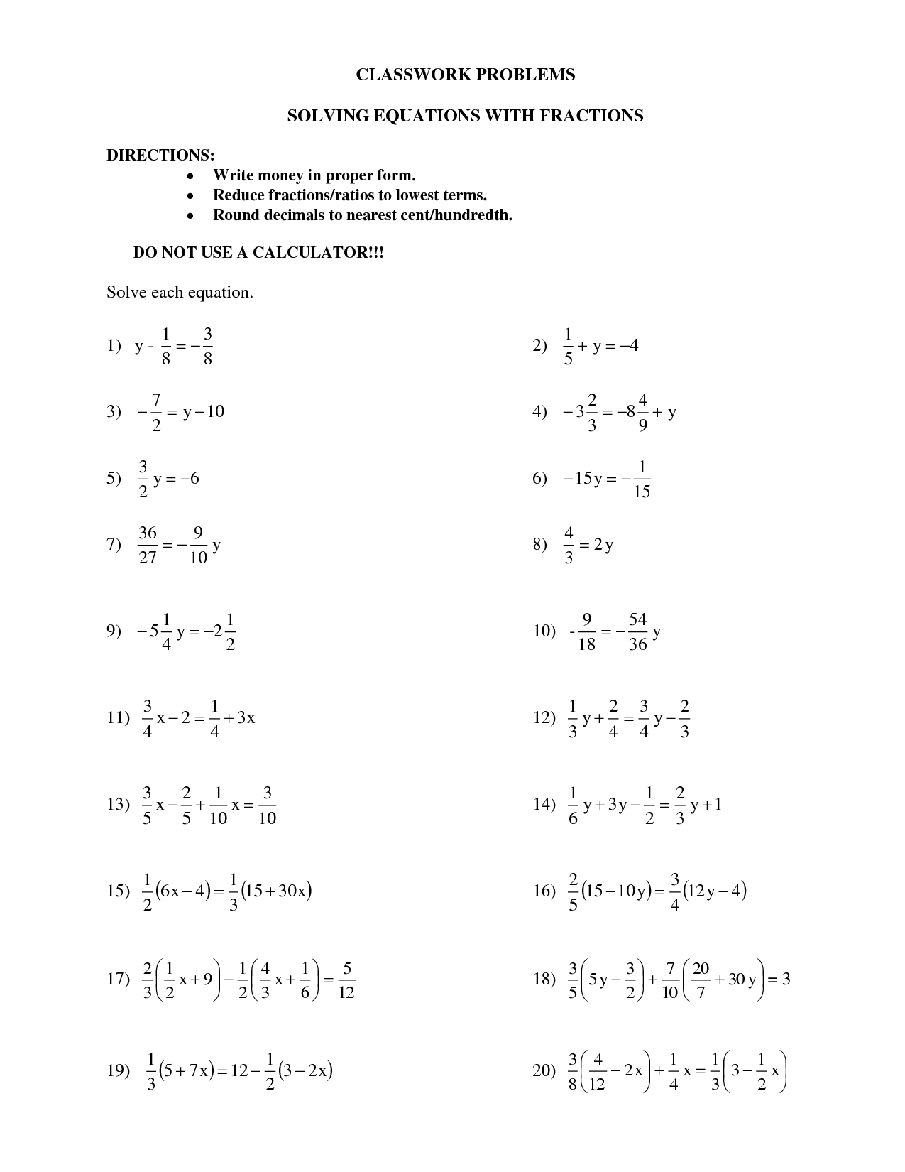 Solving Equations With Fractions Worksheet Pdf - Nidecmege For Solving Equations With Fractions Worksheet