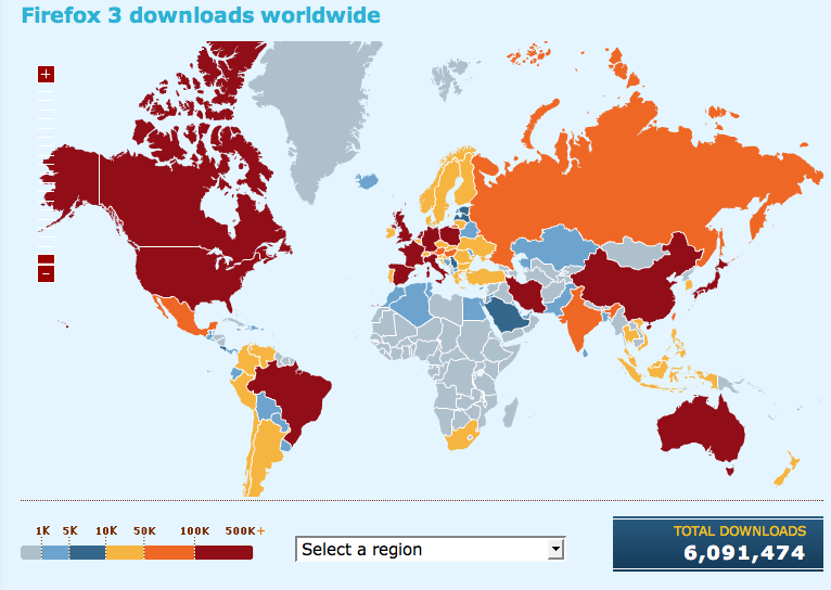 Map of global downloads on June 18 at 1412 UTC+2