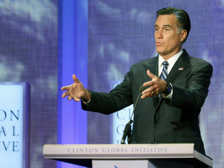 Republican presidential nominee Mitt Romney proposes linking foreign aid to economic reforms abroad at the Clinton Global Initiative meeting on Tuesday.
