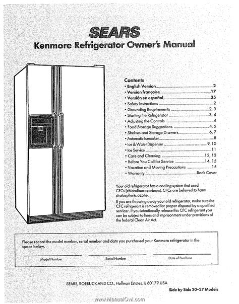 Download PDF Online kenmore coldspot refrigerator model 106 manual New
