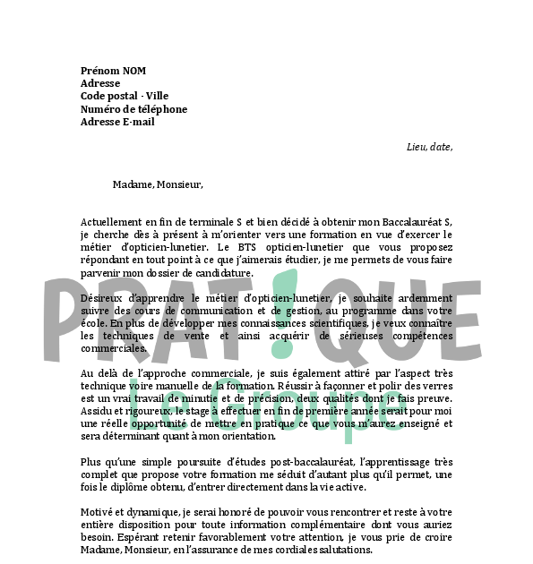 Lettre De Motivation Bts Opticien Lunetier Exemple  Dicontoh d