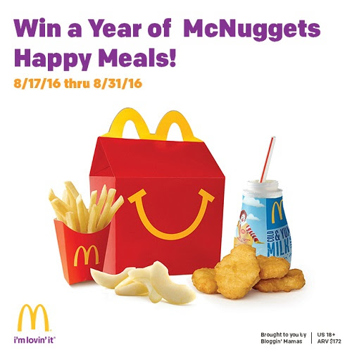 Win a McDonald's McNugget Happy Meal every week for a Year! 5 Winners- Ends 8-31-16.