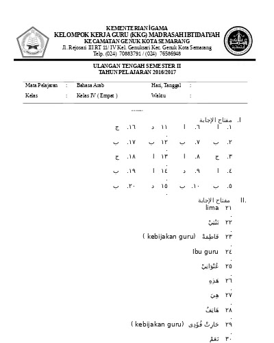 Lembar Jawab Bahasa Arab Untuk Sma - Soal Perhitungan