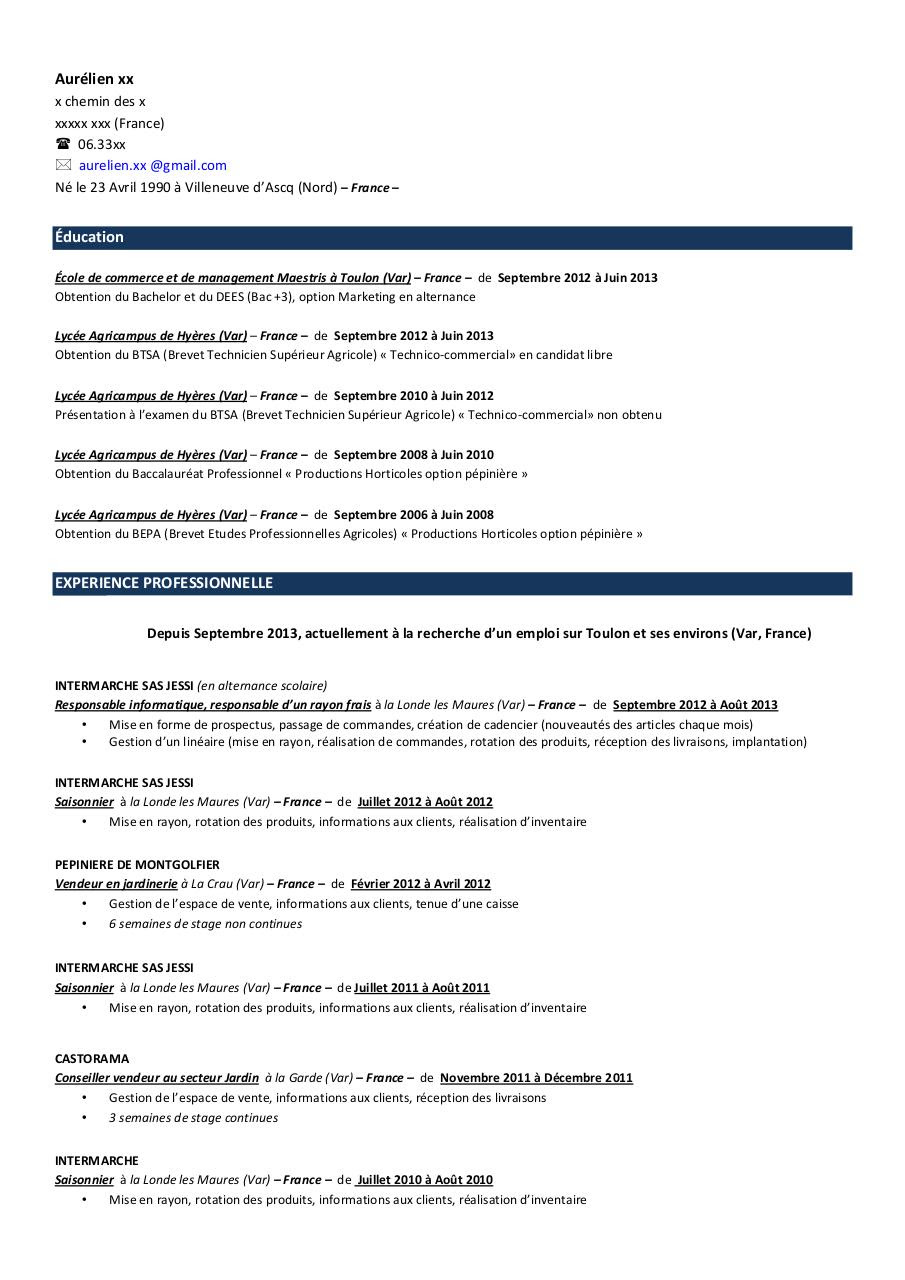Resume Format Modèle Cv Canadien