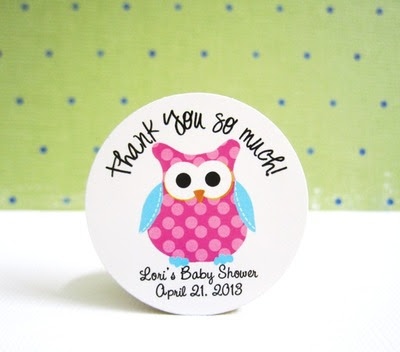 Pink Polkadot Owl with Turquoise Wing Stickers, Personalized 