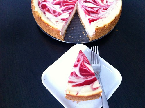 Slice of Strawberry Swirl Cheesecake