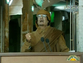 Moamar Gaddafi addresses the country