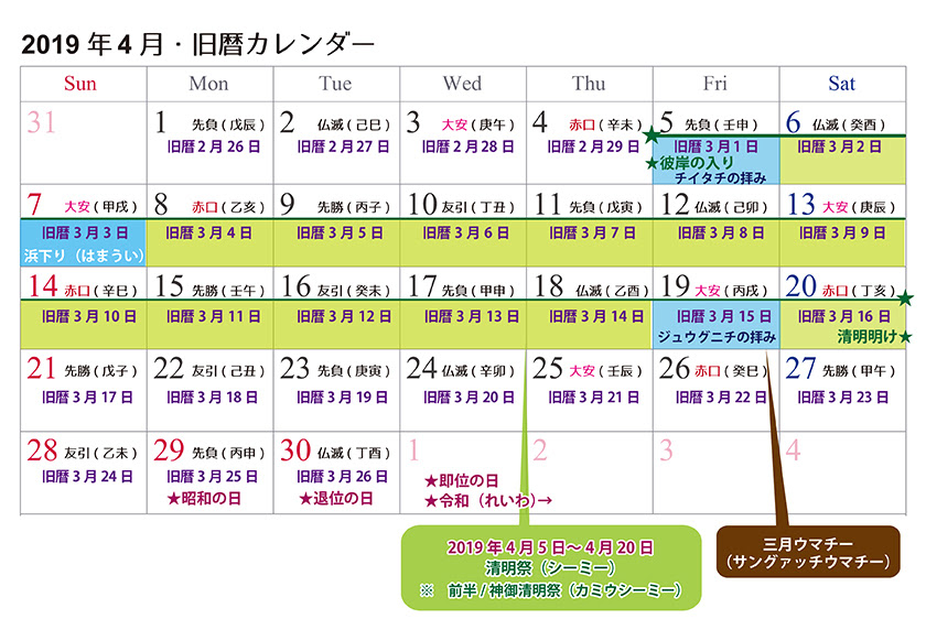 2020 年 カレンダー 沖縄 行事