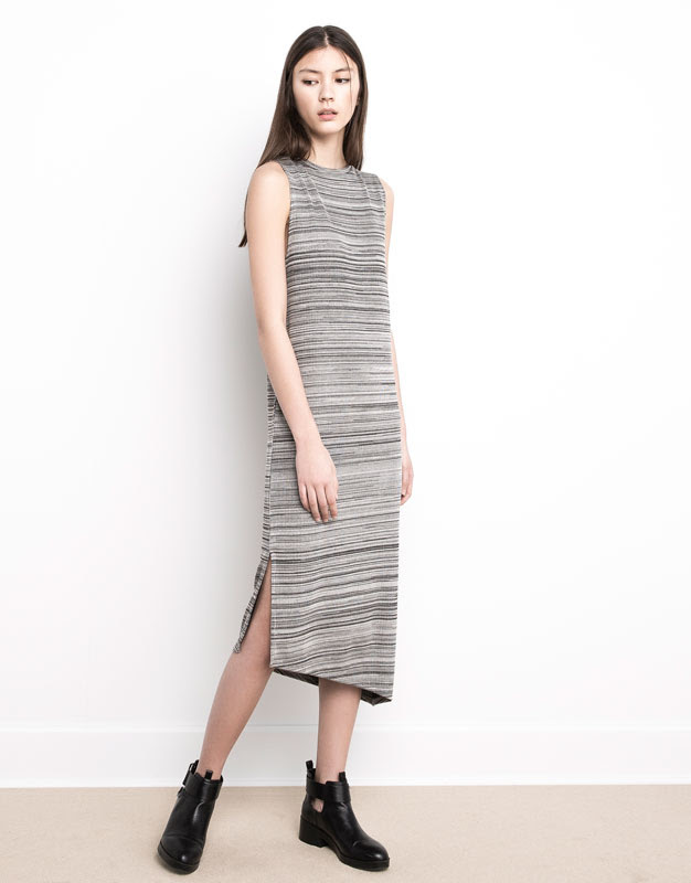 Pull&Bear - mujer - vestidos - vestido rayas bajo desigual - grisaceo - 05390362-V2016