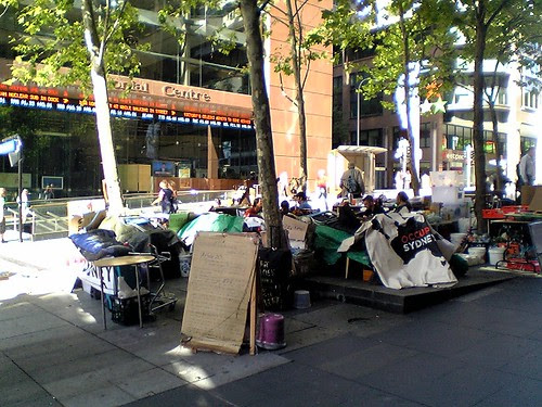 Occupy Sydney Camp in Martin Place, Sydney, outside the Channel Seven studio.