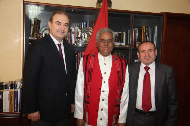 Mr. Haxhinasto, Albanian Minister of Foreign Affairs, Dr. Shefki Hysa and Dr. Madhu Krishan