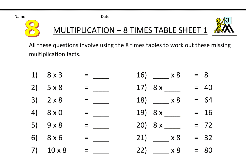 Table De Multiplication De 8 Fitfab: Table De Multiplication De 8 Exercices