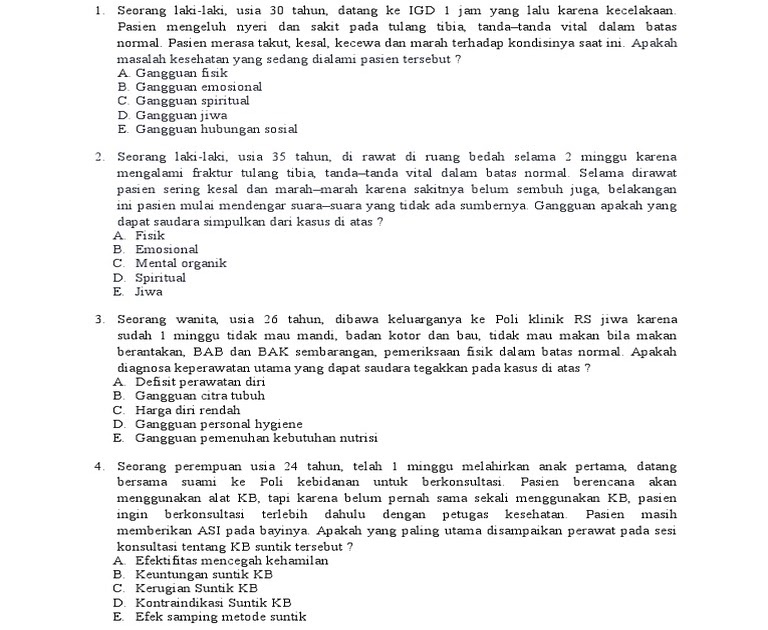 Contoh Soal Kasus Keperawatan Jiwa Pembahasan Soal
