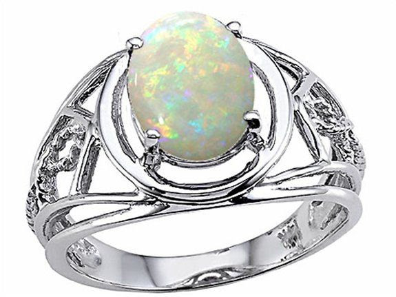 Tommaso Design Genuine Oval Opal Ring White Gold Size 4