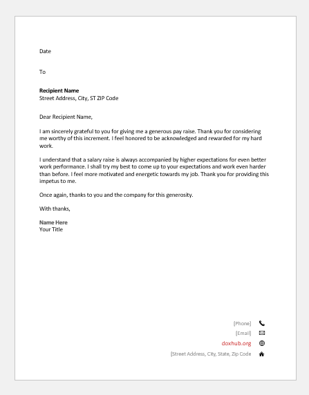 Sample Thanks Letter For Salary Increment
