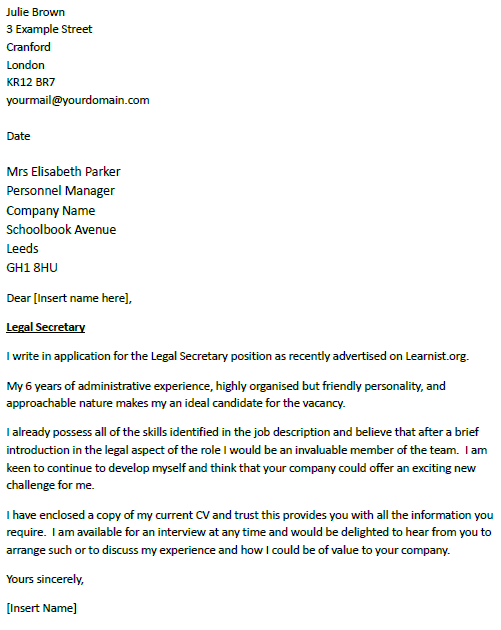 sample of application letter for secretary position