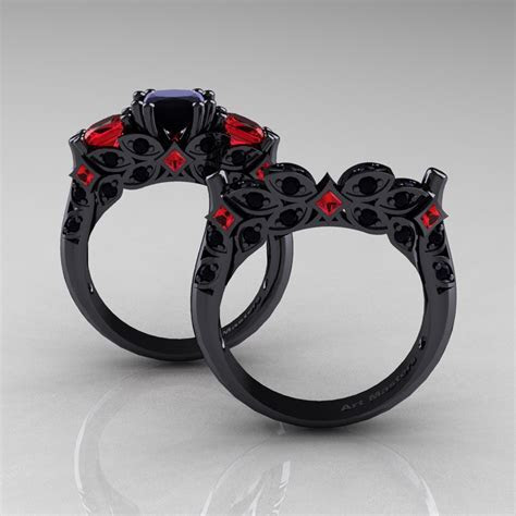 Designer Classic 14K Black Gold Three Stone Princess Black Designer Classic 14K Black Gold Three Stone Princess Black