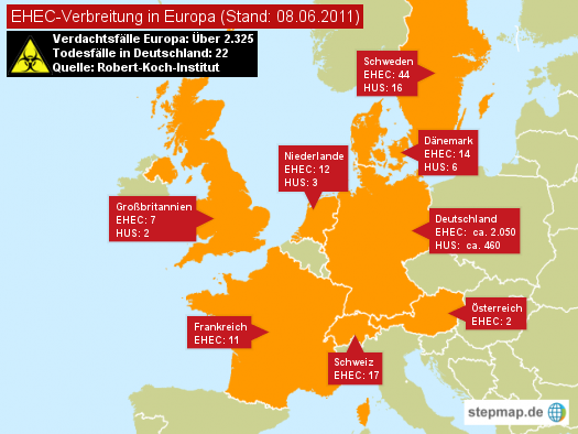 EHEC-Verbreitung in Europa 08.06.2011