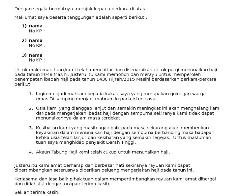 Contoh Surat Rayuan Pengiring Haji  Sample Site d