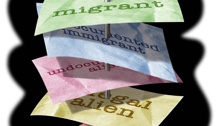 Illustration on the Left's subversion of language by Alexander Hunter/The Washington Times