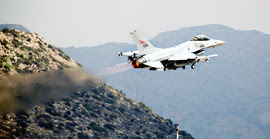 Norwegian F-16 flying over Suda Bay as part of the enforcement of the No-Fly Zone and the protection of the Libyan civilian population under Operation Unified Protector.