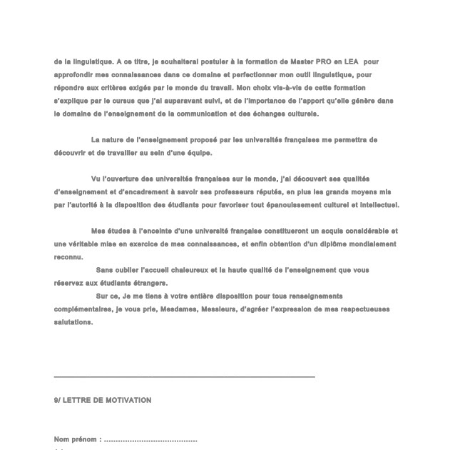 Lettre Motivation Licence Sciences Politiques  Une Lettre De