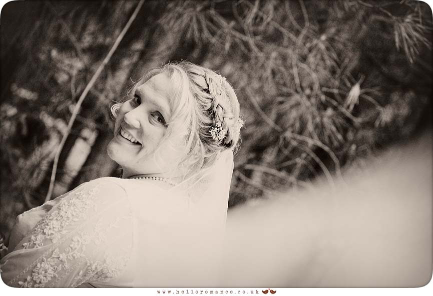 Bride looking over shoulder Black & White Poritrait monochrome Wedding Photography Suffolk Ipswich - Hello Romance