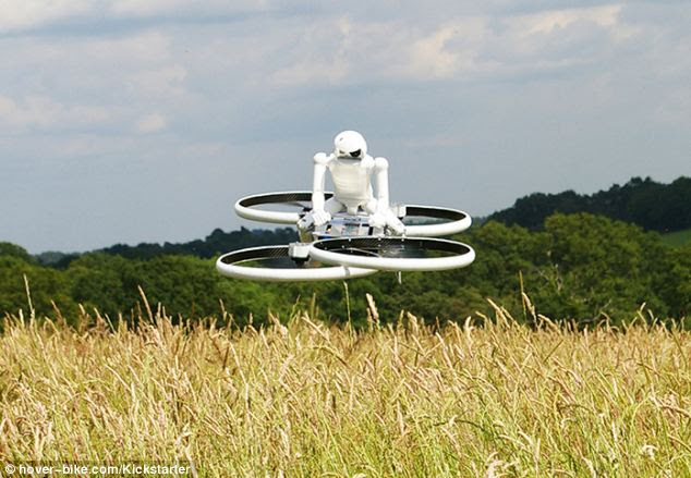 The hoverbike is here! The 1/3 scale version of the bike being piloted by a 3d printed robo-pilot