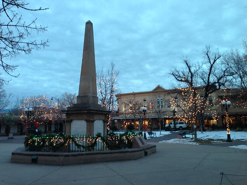 Santa Fe Plaza, with the American Indian War Memorial in the foreground