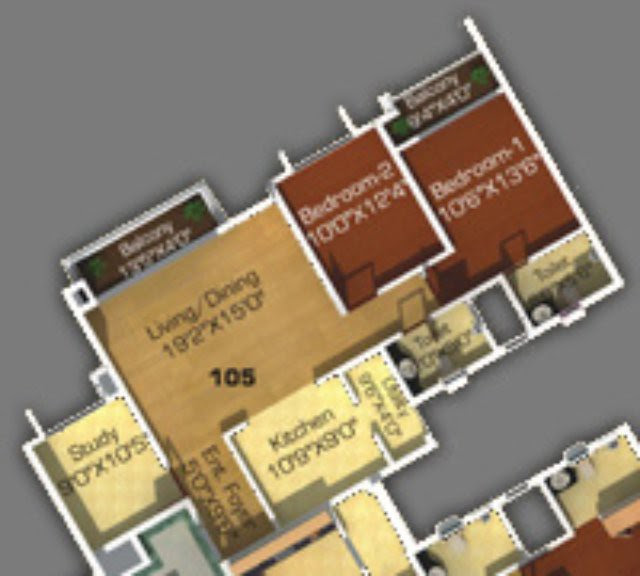 Type 2: 2.5 BHK Flat - 10'8"X9' Kitchen <br>1,044 sq.ft. Carpet - 1,305 sq.ft. Saleble - in C, E, G Sangria Towers, Megapolis, Hinjewadi Phase 3