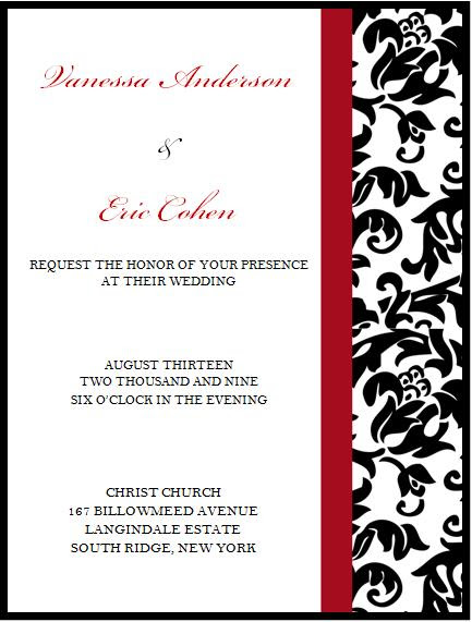 Elegant BlackRed and White Wedding Invitation by Amy Leiter