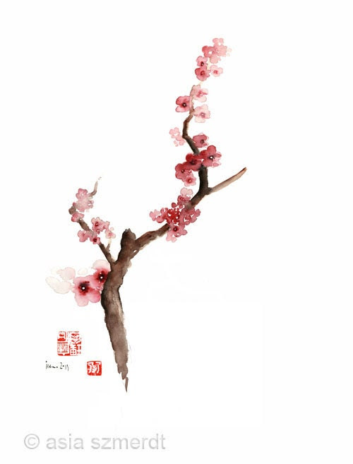 Spring GIFT Flowers Pink Sakura Purple Brown Bloom from Cherry blossom collection GICLEE fine art print of watercolor PAINTING - joannaszmerdt Spring GIFT Flowers Pink Sakura Purple Brown Bloom from Cherry blossom collection GICLEE fine art print of watercolor PAINTING - joannaszmerdt