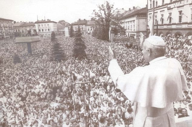 Pope John Paul II waves to huge crowds in his hometown of Wadowice in 1979. Thousands are expected to fill squares in the Polish town to follow Sunday's beatification on large video screens