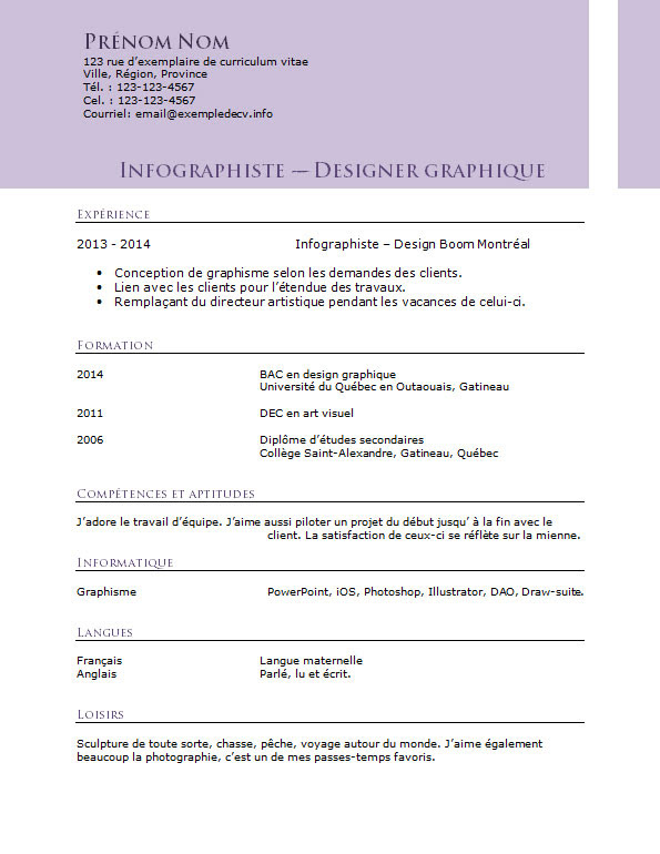 Resume Format Modèle Cv Quebec