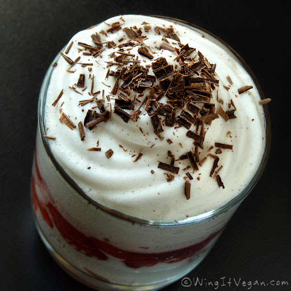 Strawberries and Flax Meringue with Chocolate Shavings