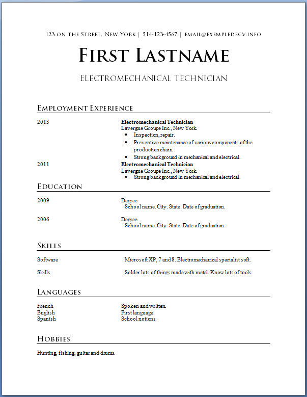 Exemple De Cv En Anglais Pour Un Stage  Sample Resume
